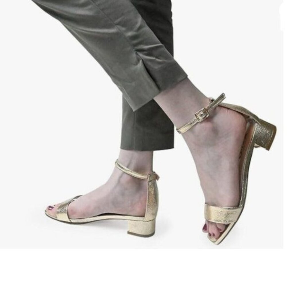 XYD Gold Open Toe Ankle Strap Buckled Low Chunky Heel Sandals